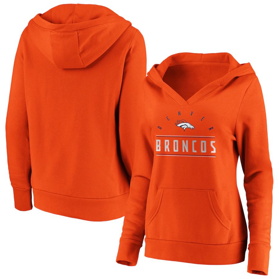 Women Denver Broncos Fanatics Branded Orange Iconic League Leader V-Neck Pullover Hoodie